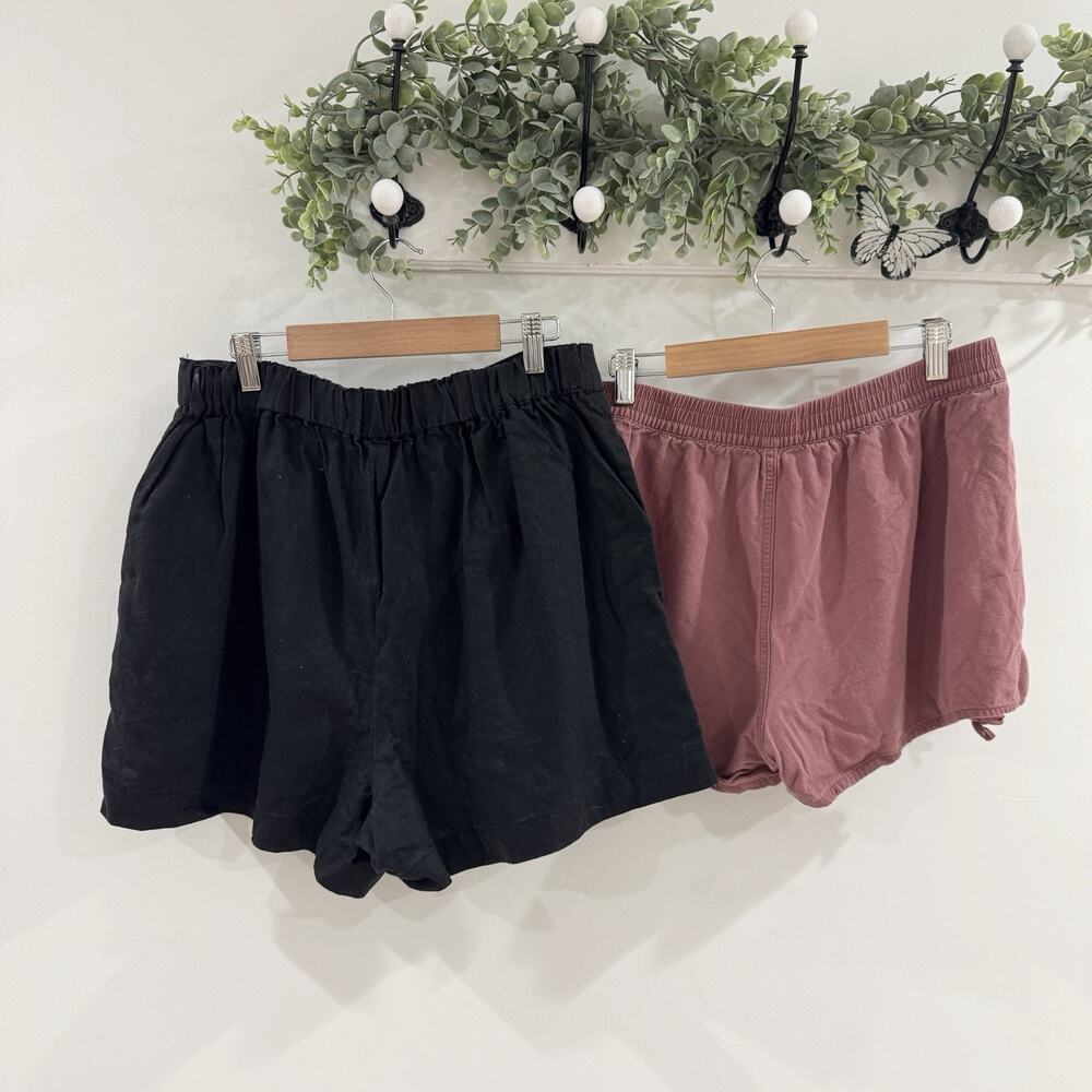 Madewell Medium Bundle Of 2 Elastic Waist Shorts Medium Black/pink 16-3079 - Picture 5 of 6